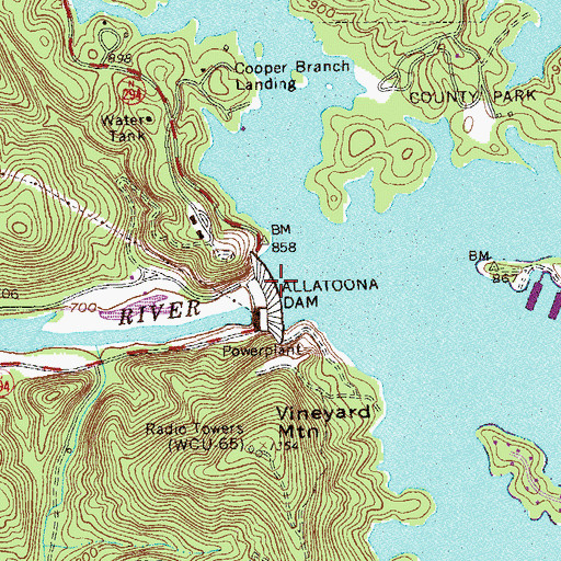 Topographic Map of Allatoona Lake Dam and Powerhouse, GA