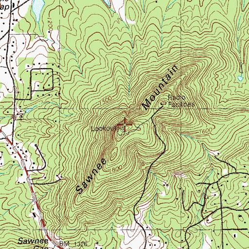 Topographic Map of Sawnee Mountain, GA