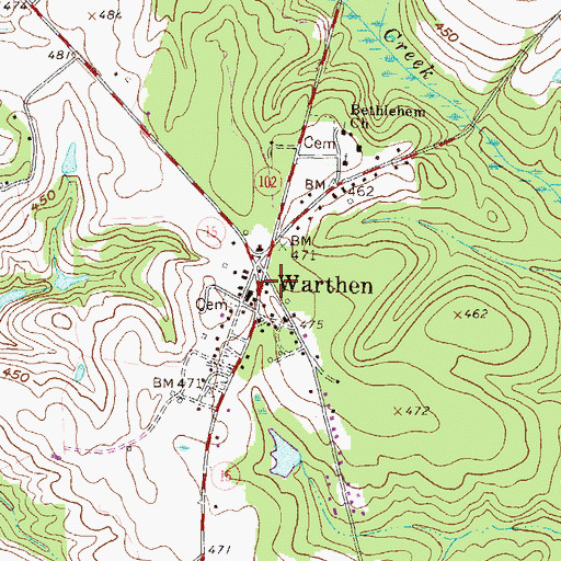 Topographic Map of Warthen, GA