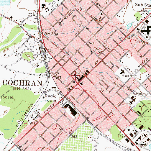 Topographic Map of Bleckley County Courthouse, GA