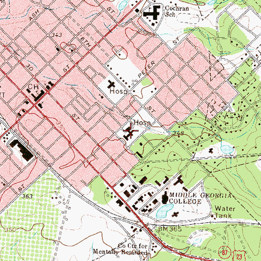 Topographic Map of Bleckley Memorial Hospital, GA