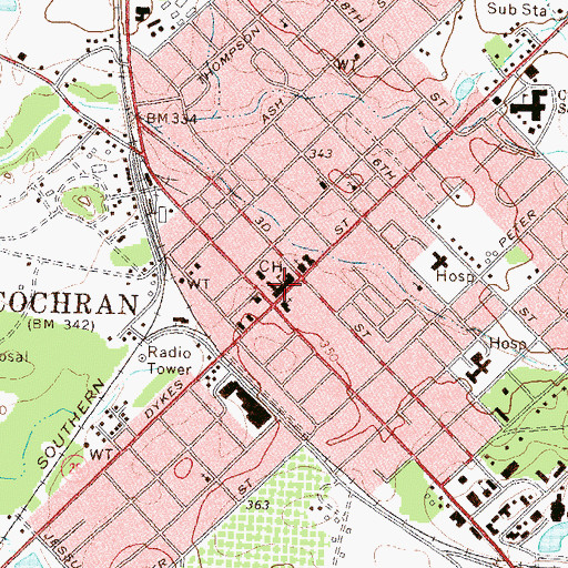 Topographic Map of Cochran High School (historical), GA