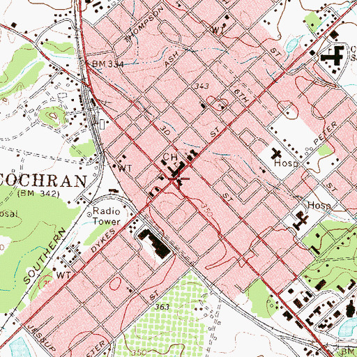 Topographic Map of First Baptist Church, GA