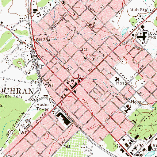 Topographic Map of First United Methodist Church, GA