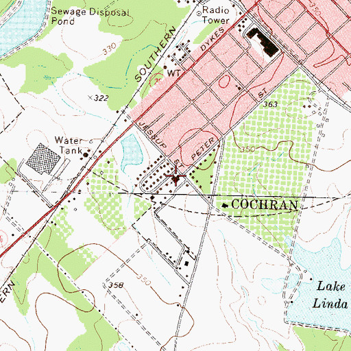Topographic Map of Southside Baptist Church, GA