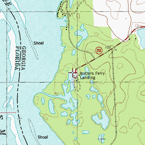Topographic Map of Butlers Ferry Landing, GA