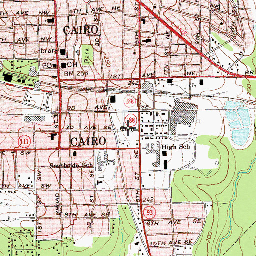 Topographic Map of Cairo City Cemetery, GA