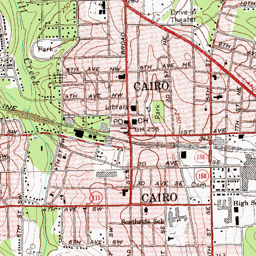 Topographic Map of Cairo City Hall, GA