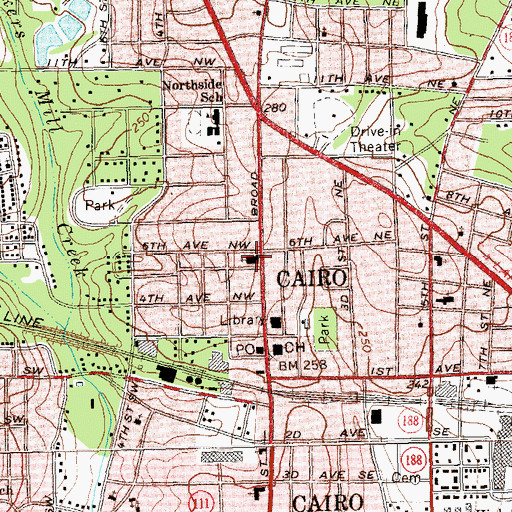 Topographic Map of First Baptist Church, GA