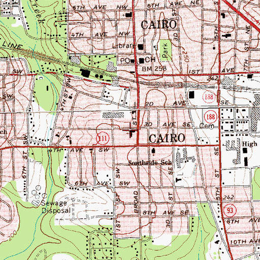 Topographic Map of First United Methodist Church, GA
