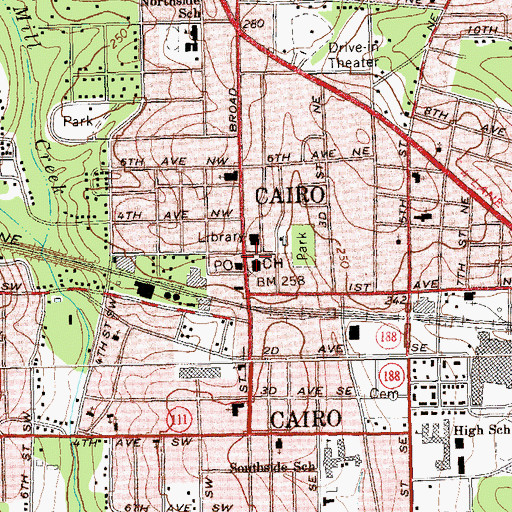 Topographic Map of Grady County Courthouse, GA