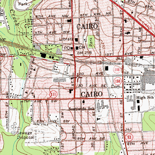 Topographic Map of Grady County Hospital (historical), GA