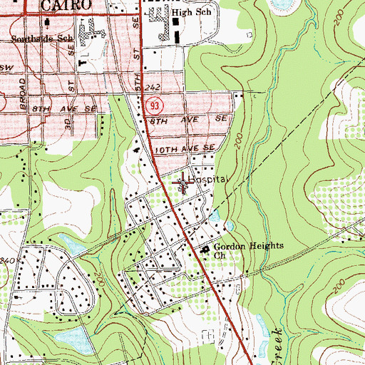 Topographic Map of Grady General Hospital, GA