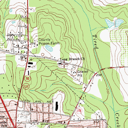Topographic Map of Long Branch Cemetery, GA