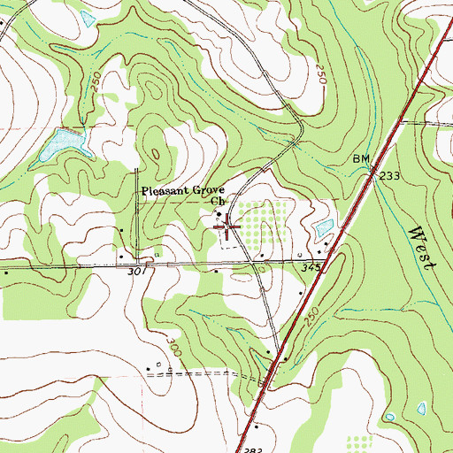 Topographic Map of Pleasant Grove Cemetery, GA