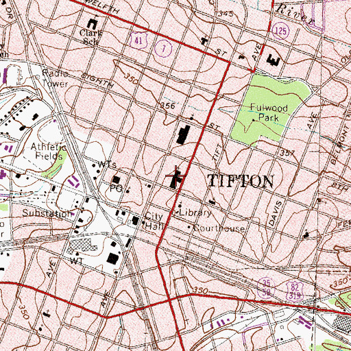 Topographic Map of First Baptist Church, GA