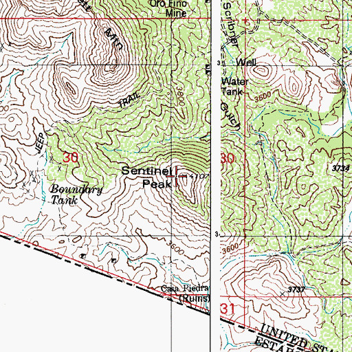 Topographic Map of Sentinel Peak, AZ