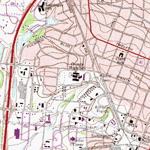 Topographic Map of Tift County High School, GA