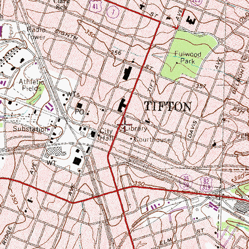 Topographic Map of Tift County Library, GA