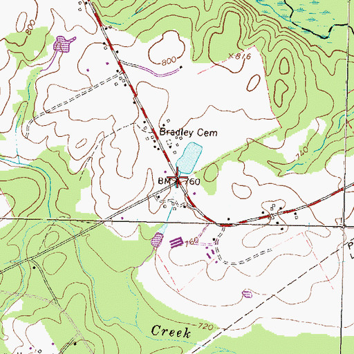 Topographic Map of Bradley, GA