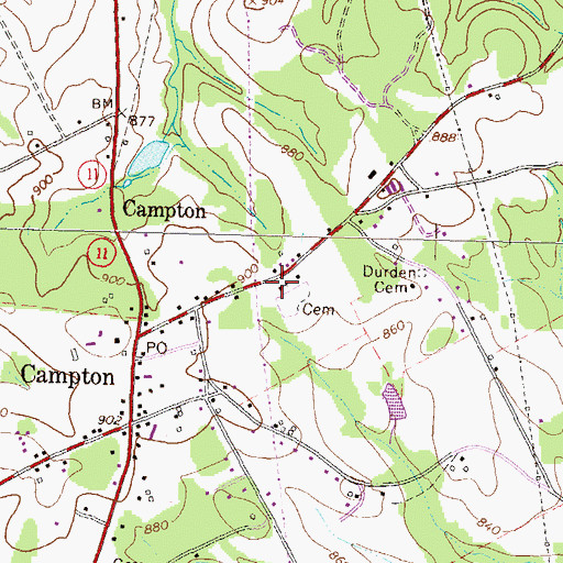 Topographic Map of Campton Church, GA