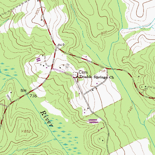 Topographic Map of Double Springs School (historical), GA