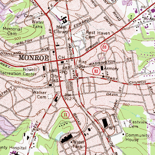 Topographic Map of East Church Street Historic District, GA