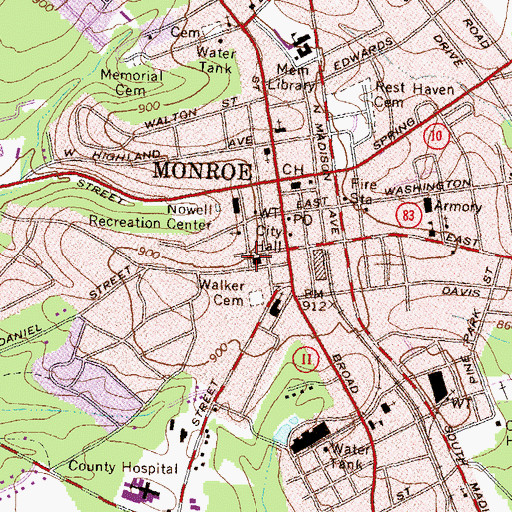 Topographic Map of First Baptist Church, GA