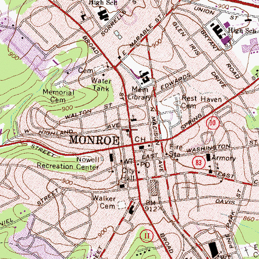 Topographic Map of First Methodist Episcopal Church South (historical), GA