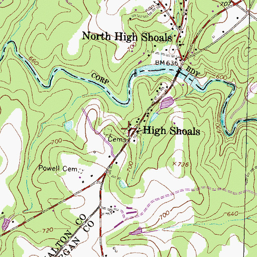 Topographic Map of High Shoals Baptist Church, GA