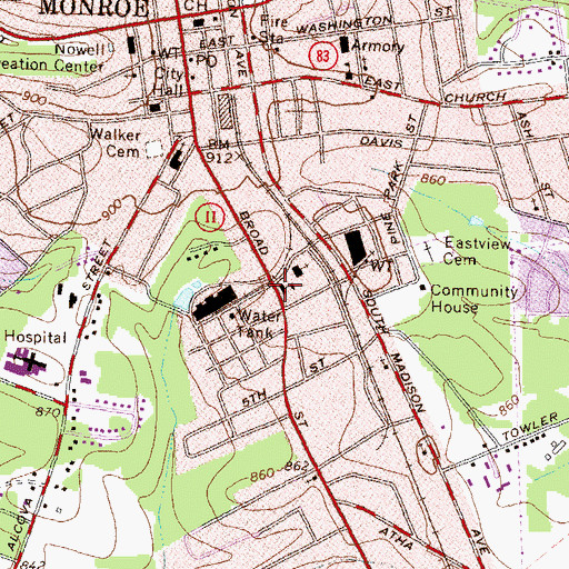 Topographic Map of Johnston Institute Grade School (historical), GA