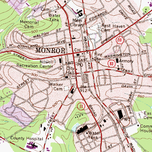 Topographic Map of McDaniel Street Historic District, GA