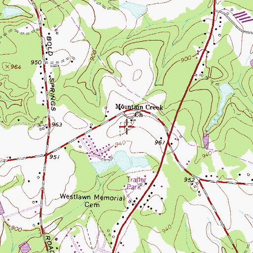 Topographic Map of Mountain Creek Cemetery, GA