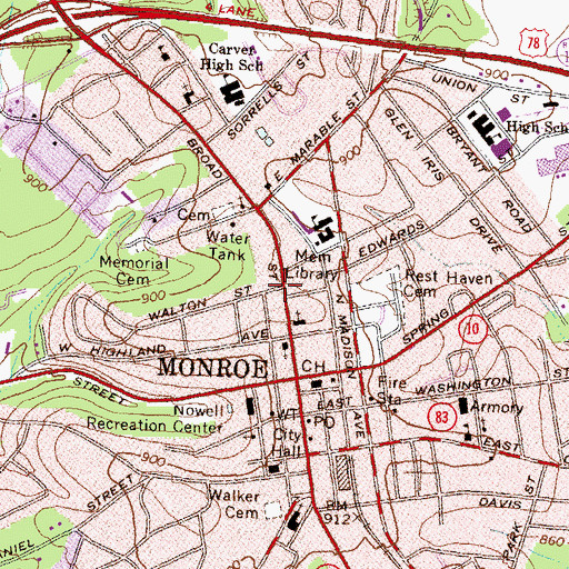 Topographic Map of North Broad Street Historic District, GA