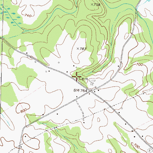 Topographic Map of Thomas and Knight Cemetery, GA