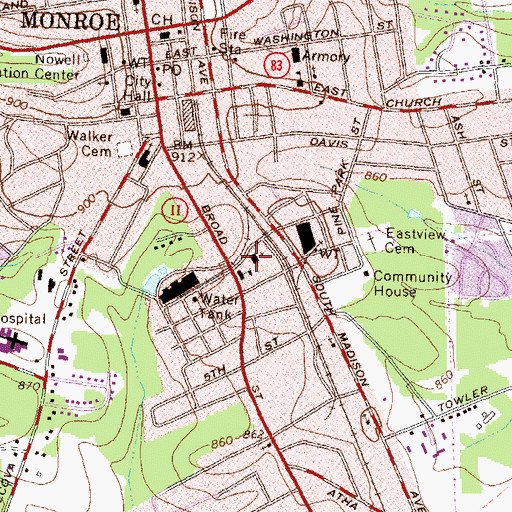 Topographic Map of Walker Baptist Church, GA
