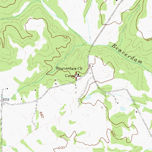 Topographic Map of Beaverdam Cemetery, GA