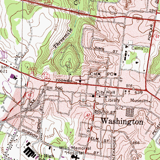 Topographic Map of First Baptist Church, GA