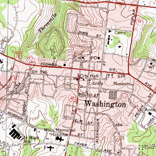 Topographic Map of First United Methodist Church, GA