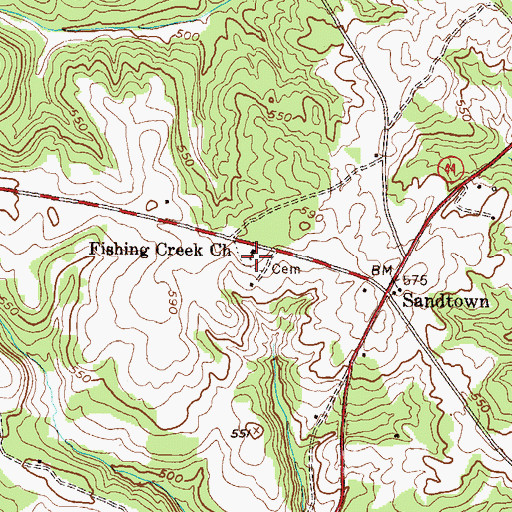 Topographic Map of Fishing Creek Cemetery, GA