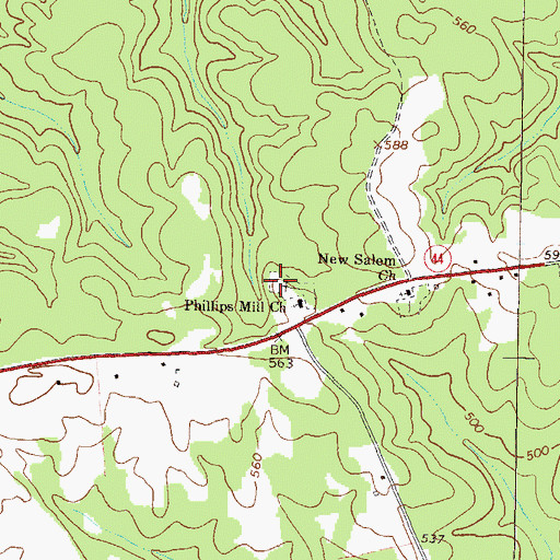 Topographic Map of Phillips Mill Cemetery, GA