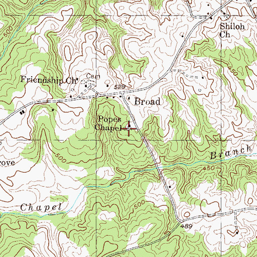 Topographic Map of Popes Chapel Cemetery, GA