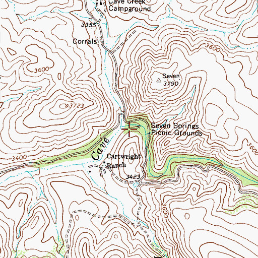 Topographic Map of Seven Springs Campground, AZ