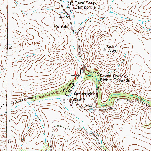 Topographic Map of Seven Springs Wash, AZ