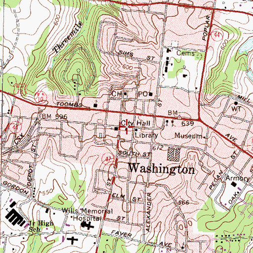 Topographic Map of Washington City Hall, GA