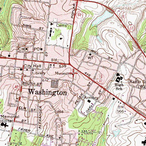Topographic Map of Washington-Wilkes Historical Museum, GA
