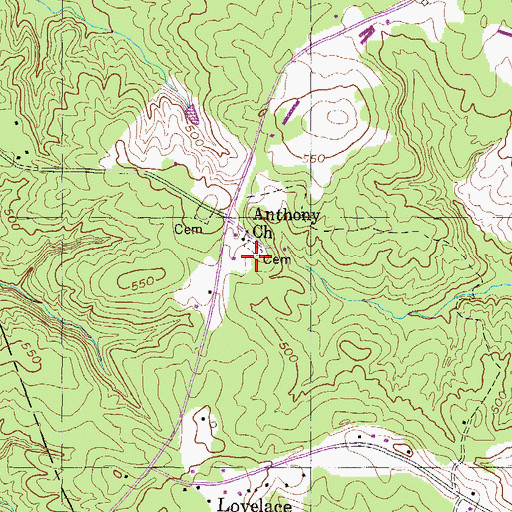 Topographic Map of Anthonys Chapel Cemetery, GA