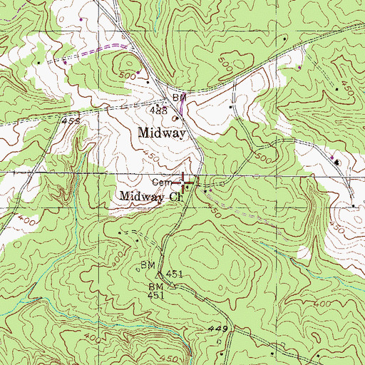 Topographic Map of Midway Cemetery, GA
