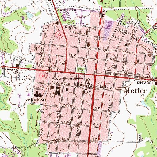 Topographic Map of Candler County Courthouse, GA