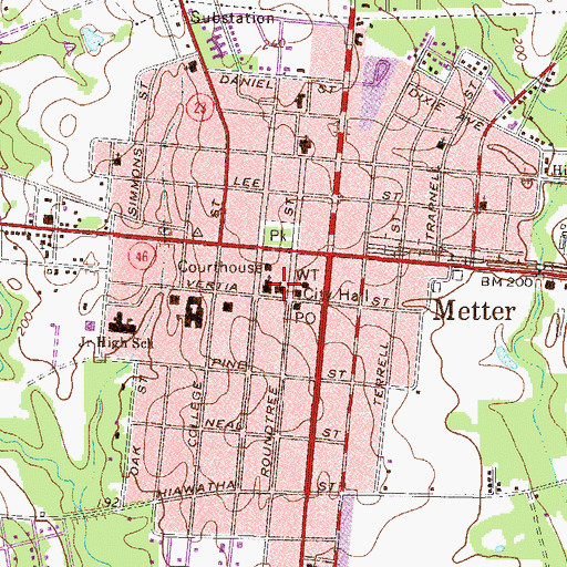 Topographic Map of First Baptist Church, GA